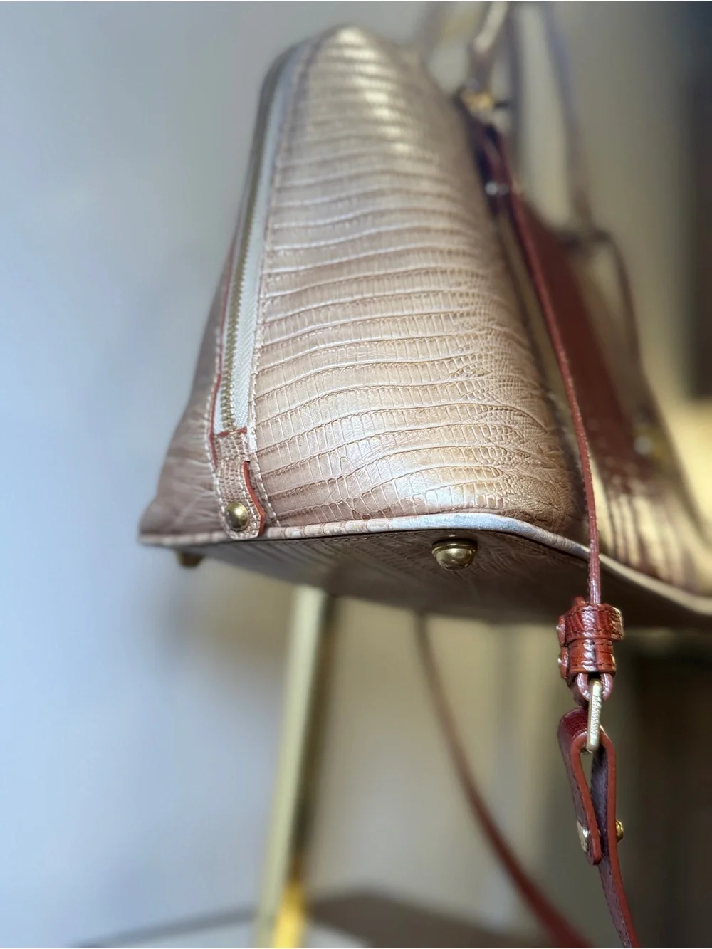 Brahmin Vivian Beige and Brown Textured Satchel